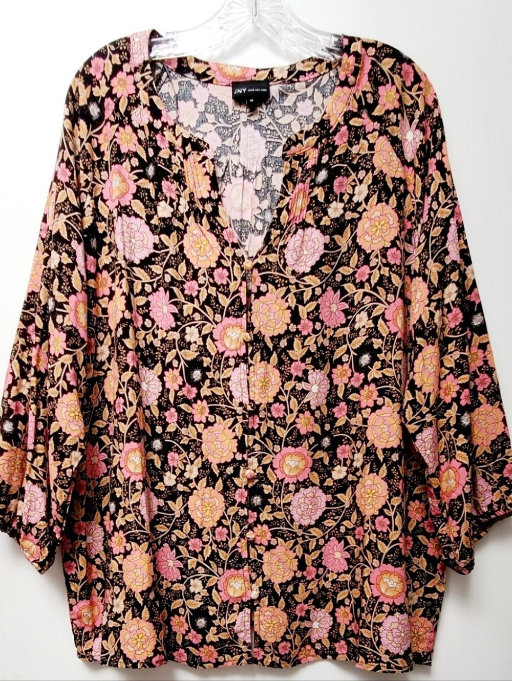 JNY Jones New York Floral Boho Peasant Blouse Size 1X